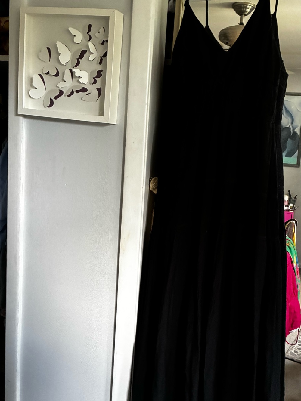 Sleek Black V-Neck Slip Maxi Dress with Thin Straps